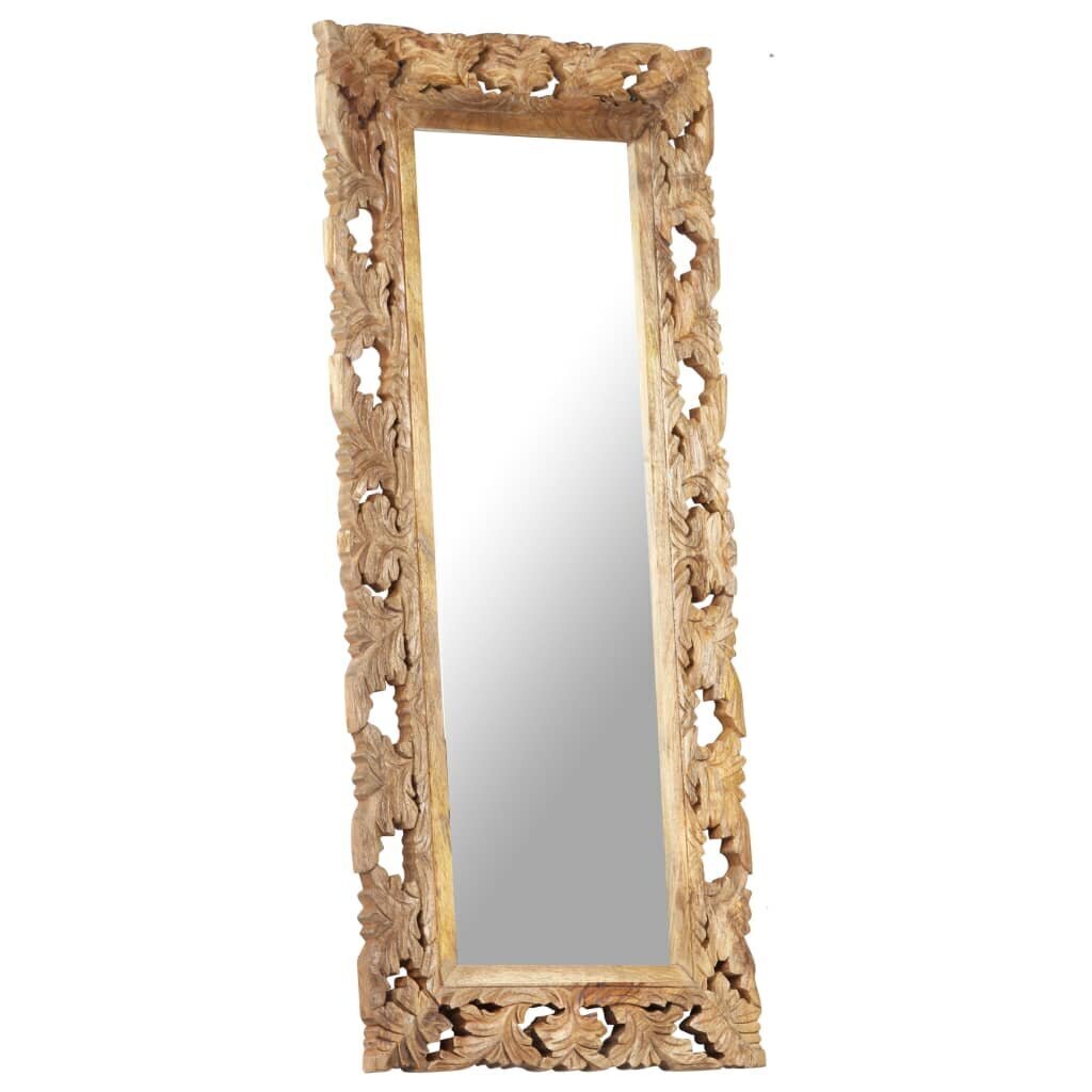 vidaXL, käsitsi nikerdatud peegel, pruun, 110 x 50 cm, mangopuit hind ja info | Peeglid | kaup24.ee