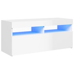 vidaXL telerialus LED-tuledega, kõrgläikega valge, 90 x 35 x 40 cm цена и информация | Тумбы под телевизор | kaup24.ee