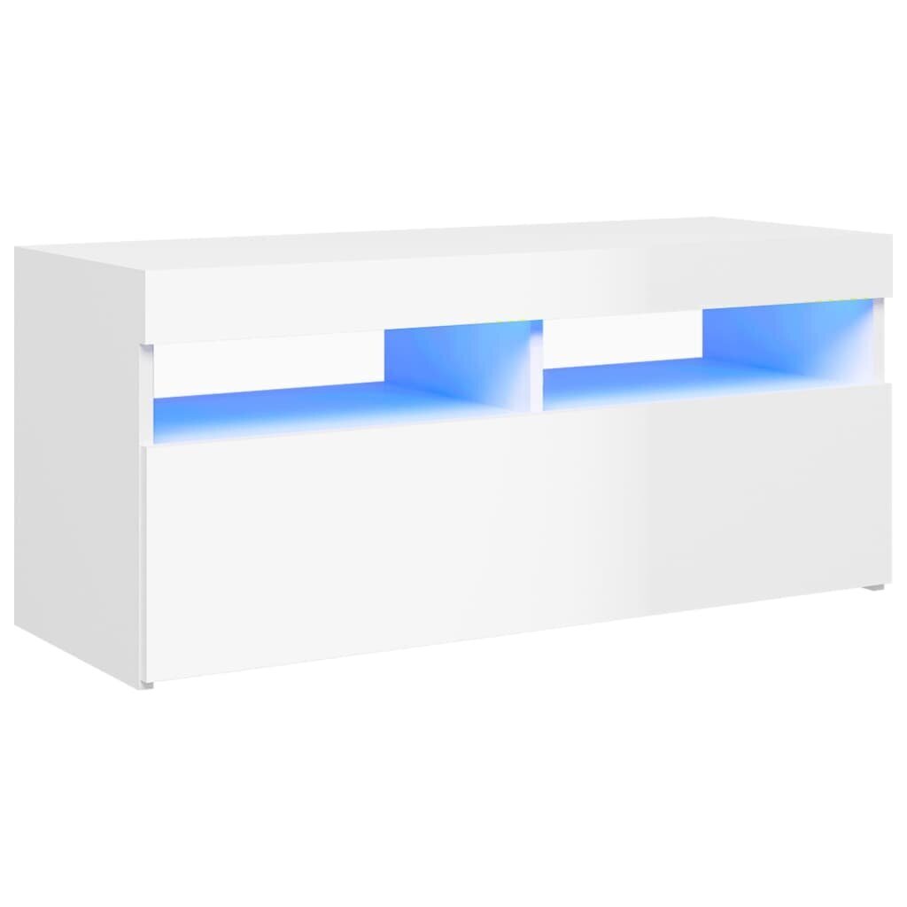 vidaXL telerialus LED-tuledega, kõrgläikega valge, 90 x 35 x 40 cm hind ja info | TV alused | kaup24.ee