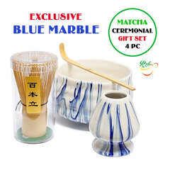 Matcha Komplekt Blue Marble BMK4 - Matcha klaasnõu + vispel + bambuslusikas + vispli hoidja цена и информация | Столовые и кухонные приборы | kaup24.ee