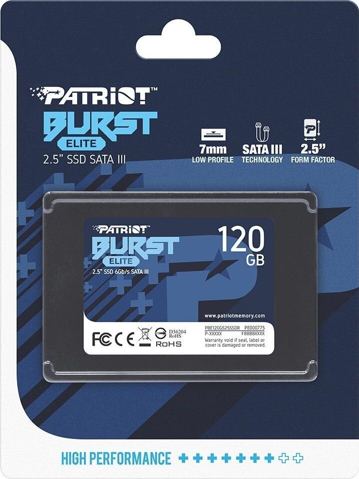 Patriot PBE120GS25SSDR цена и информация | Sisemised kõvakettad (HDD, SSD, Hybrid) | kaup24.ee