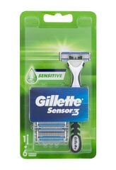 Komplekt Gillette Sensor3 Sensitive: raseerija, 1 tk. + raseerimispead, 6 tk. цена и информация | Косметика и средства для бритья | kaup24.ee