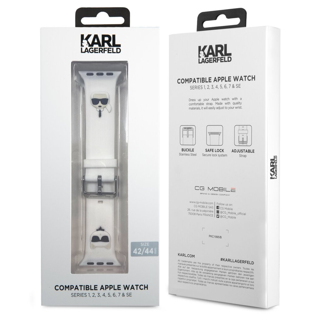 Karl Lagerfeld Karl and Choupette Watch Strap for Apple Watch 42/44mm White цена и информация | Nutikellade ja nutivõrude tarvikud | kaup24.ee