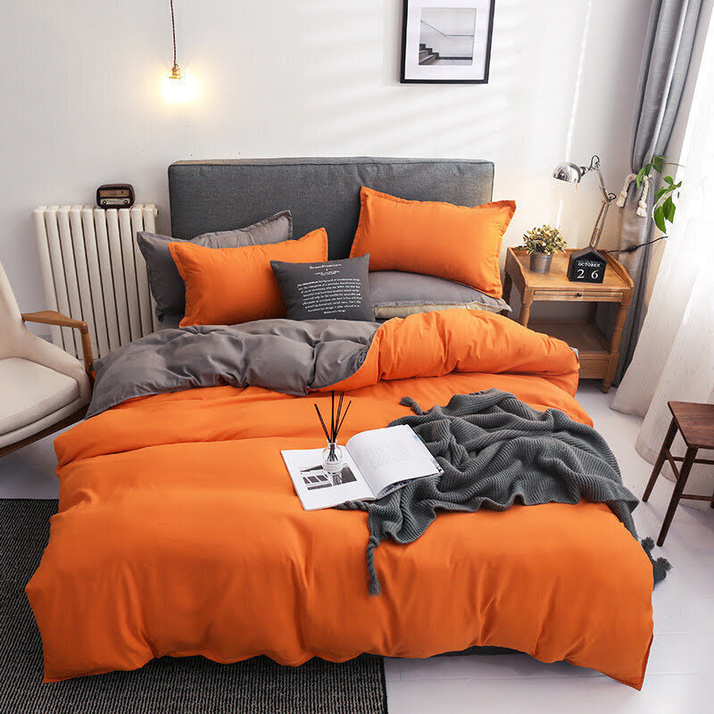 Kaheinimese voodipesukomplekt 200x200, kahevärviline, 4 osaline, oranž/hall hind ja info | Voodipesukomplektid | kaup24.ee