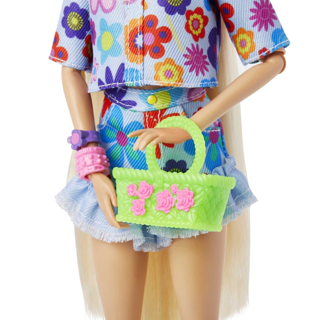 Barbie® Extra nukk lillelises kostüümis HDJ45 цена и информация | Tüdrukute mänguasjad | kaup24.ee