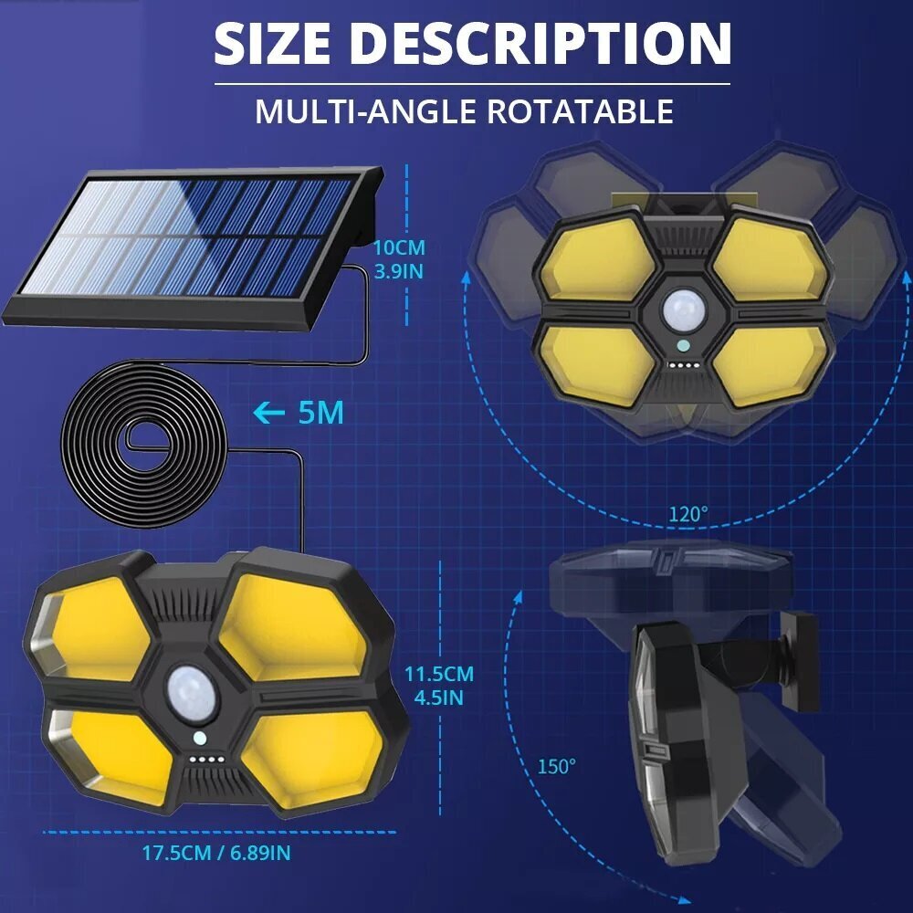Päikesepaneeli ja liikumisanduriga veekindel välilamp + juhtmevaba kaugjuhtimispult цена и информация | Aia- ja õuevalgustid | kaup24.ee