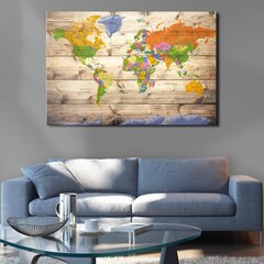 Пробковая картина Map on wood: Colourful Travels цена и информация | Картины, живопись | kaup24.ee