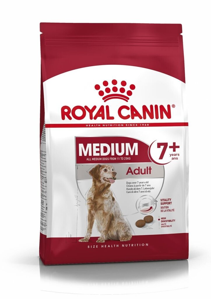 Täiskasvanud keskmist tõugu koerad Royal Canin Medium adult, +7, 4 kg цена и информация | Kuivtoit koertele | kaup24.ee