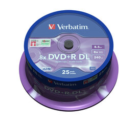 Verbatim kahekihiline DVD + R 8,5 GB 8x matt hõbedane 25 pk spindel - 43757 hind ja info | Vinüülplaadid, CD, DVD | kaup24.ee