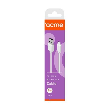 Acme CB1012W Micro USB, USB A, 2 m, Whit hind ja info | Mobiiltelefonide kaablid | kaup24.ee