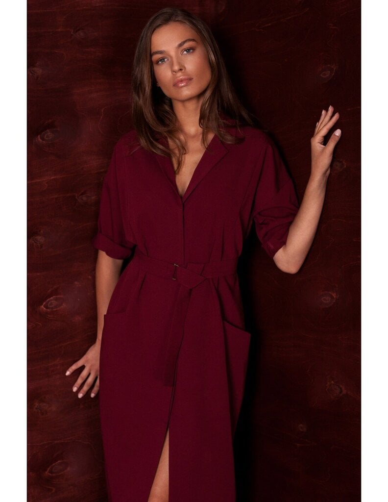 S230 Suurte taskutega kleit - Burgundia värvi hind ja info | Kleidid | kaup24.ee
