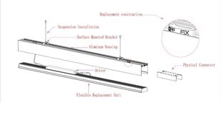 Lineaarvalgusti 40W, hall, komplektis kinnitus-/lakke riputuselemendid hind ja info | Laelambid | kaup24.ee