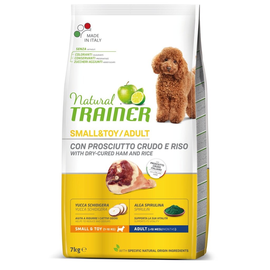 Koerte kuivtoit Natural trainer dog small & toy adult dry-cured ham & rice kuivsingiga, täiskasvanud keskmise tõugu koeratele, 7 kg hind ja info | Kuivtoit koertele | kaup24.ee