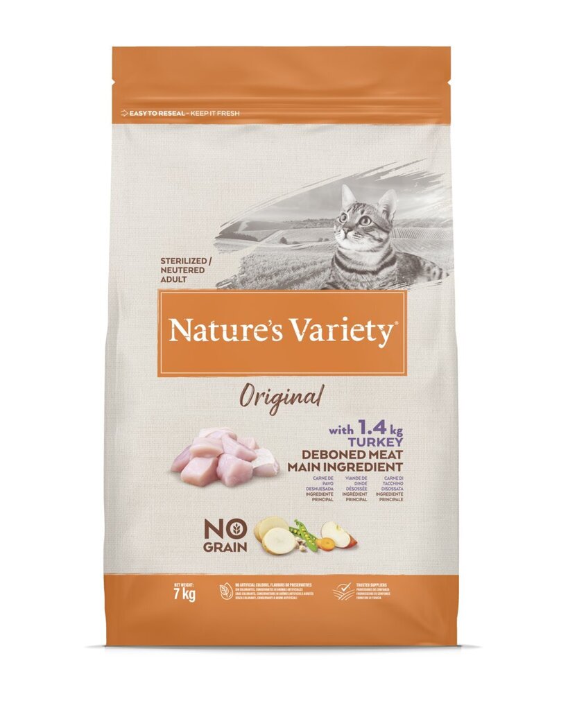 Nature's Variety Cat Original No Grain Sterilized Turkey teraviljavaba kuivtoit kalkuniga täiskasvanud steriliseeritud kassidele, 7 kg hind ja info | Kuivtoit kassidele | kaup24.ee
