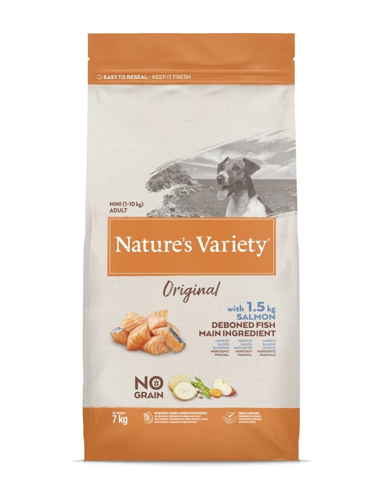 Nature's Variety Dog Original No Grain Mini Adult Salmon teraviljavaba kuivtoit lõhega täiskasvanud koertele, 7 kg цена и информация | Kuivtoit koertele | kaup24.ee