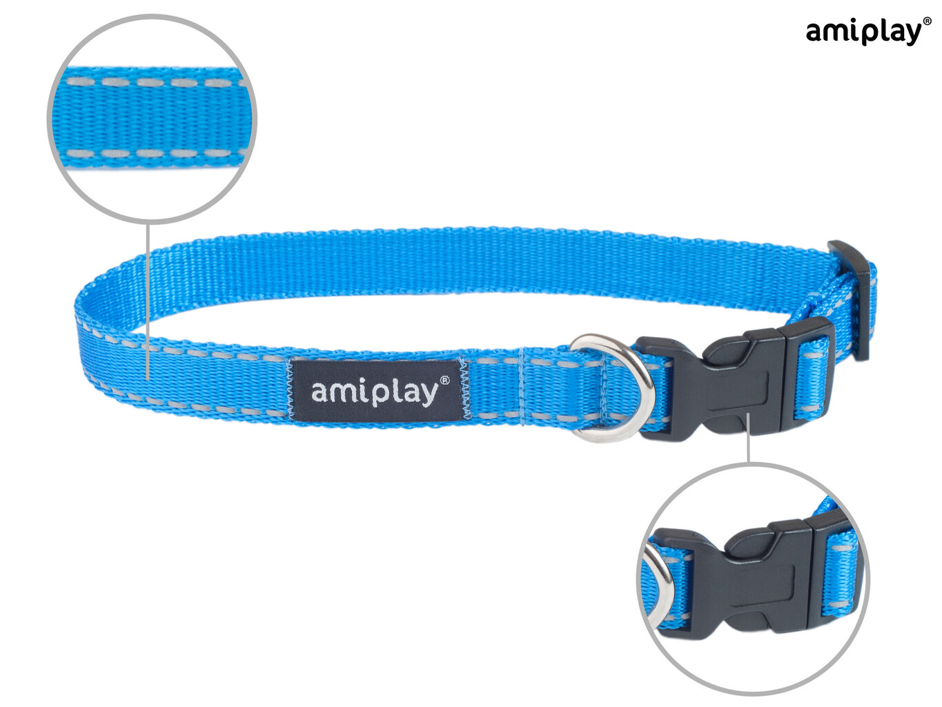 Amiplay reguleeritav kaelarihm Reflective, XL, sinine hind ja info | Kaelarihmad ja traksid koertele | kaup24.ee