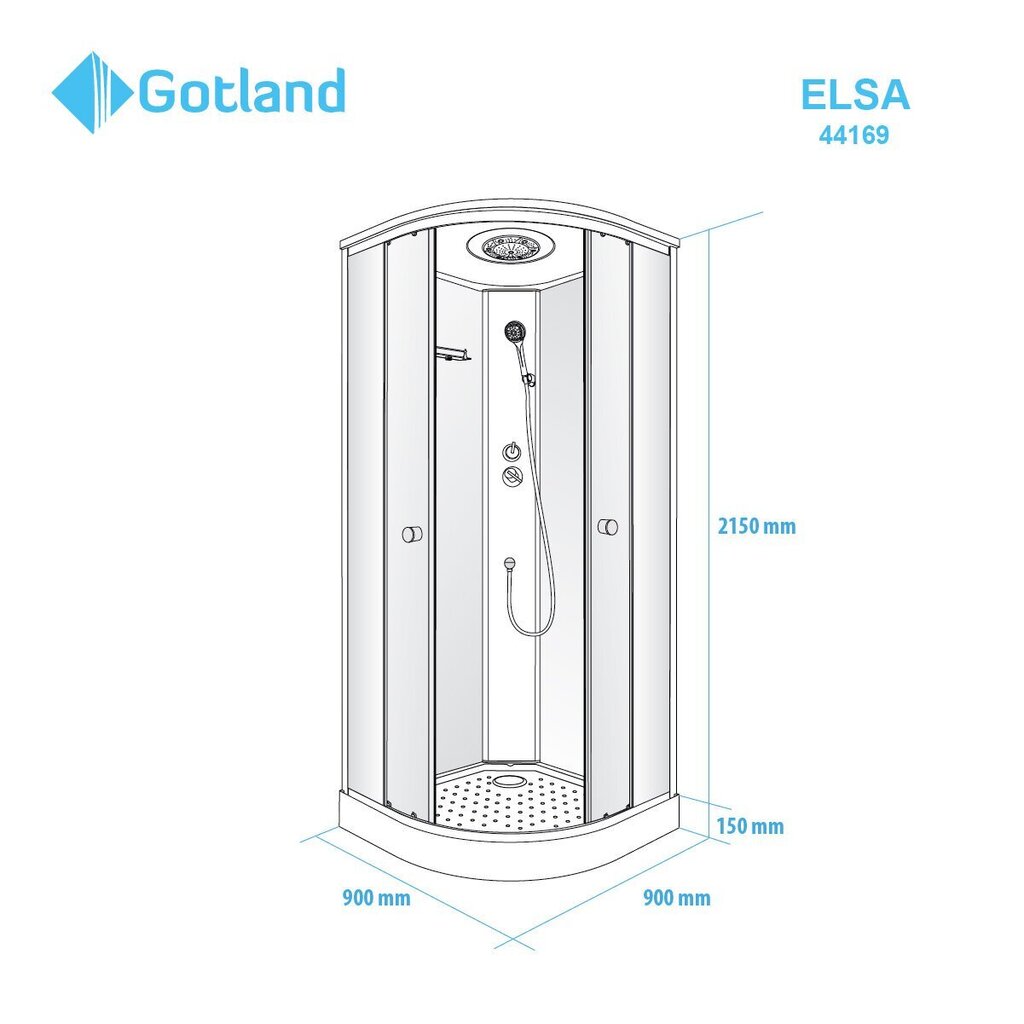Suletud dušikabiin Gotland Elsa 90 x 90 x 215 cm hind ja info | Dušikabiinid | kaup24.ee