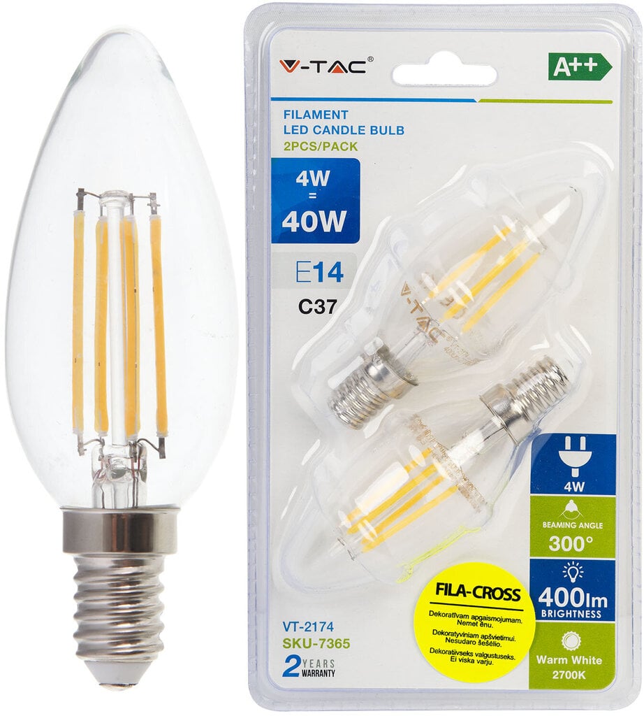 LED pirnid V-TAC, E14, 2 tk. hind ja info | Lambipirnid, lambid | kaup24.ee