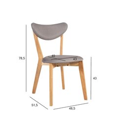 Стулья 2 шт. JONNA 48.5x51.5x78.5 см, серая тканевая обивка сиденья, ножки и каркас из каучукового дерева цена и информация | Стулья для кухни и столовой | kaup24.ee