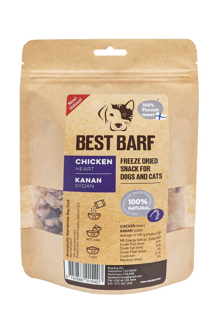 Bestbarf lüofliseeritud kanasüdamed, 50g hind ja info | Maiustused koertele | kaup24.ee