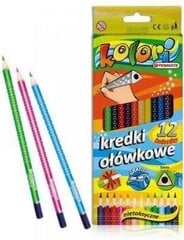 Värvilised pliiatsid, 12 värvi, kolmnurksed, teritajaga, Kolori, Penmate hind ja info | Kirjatarbed | kaup24.ee