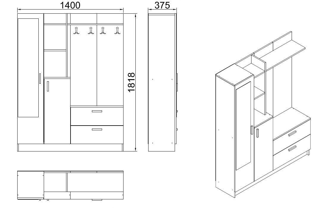 Esikumööbli komplekt Kalune Design DD5, pruun / valge цена и информация | Esikukomplektid | kaup24.ee