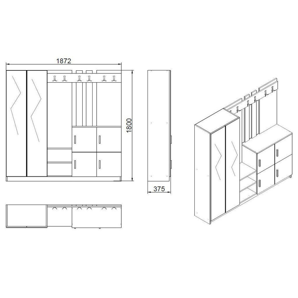 Esikumööbli komplekt Kalune Design DD9, pruun/hall hind ja info | Esikukomplektid | kaup24.ee