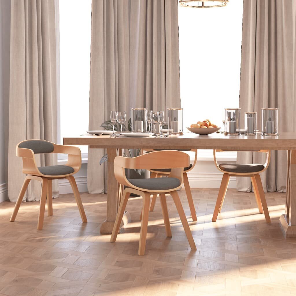 vidaXL söögitoolid 4 tk, helehall, painutatud puit ja kangas hind ja info | Söögilaua toolid, köögitoolid | kaup24.ee