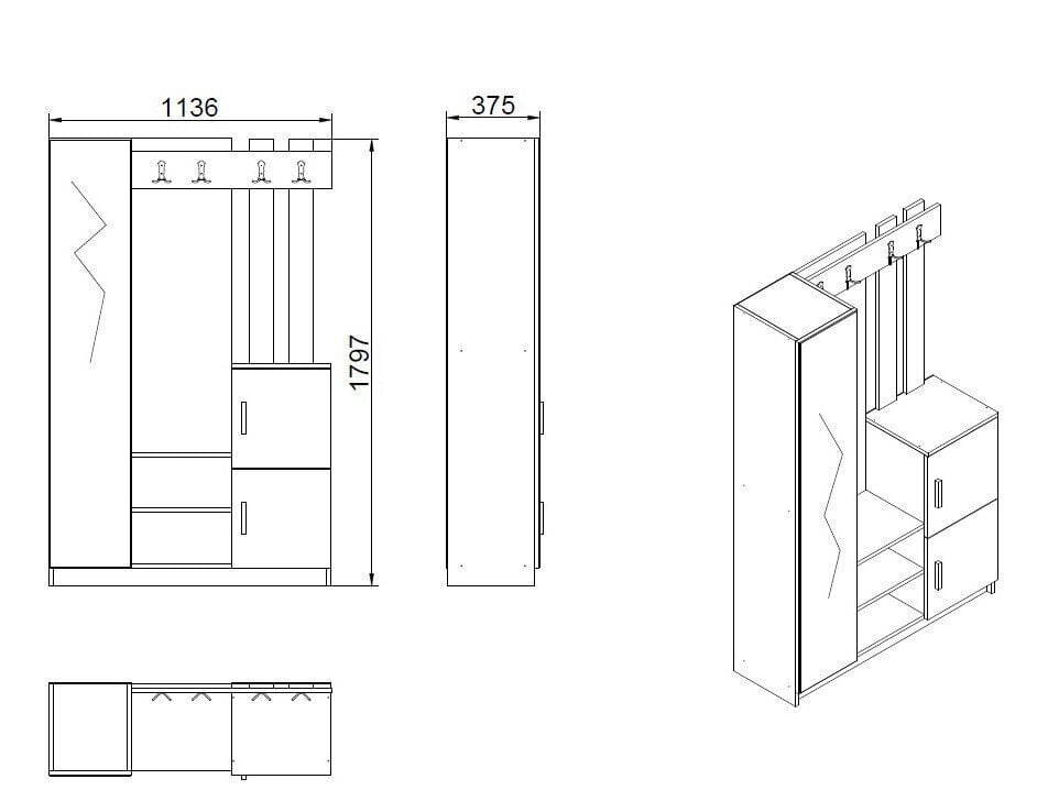 Esikumööbli komplekt Kalune Design DD7, pruun/hall цена и информация | Esikukomplektid | kaup24.ee