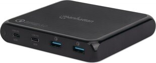 Зарядная станция Manhattan 1x USB-C PD 60W, 1x USB-C PD 30W, 2x USB-A, черная цена и информация | Зарядные устройства для телефонов | kaup24.ee