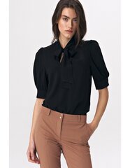 Elegantne must pluus lipsuga kaeluses - B107 hind ja info | Naiste pluusid, särgid | kaup24.ee