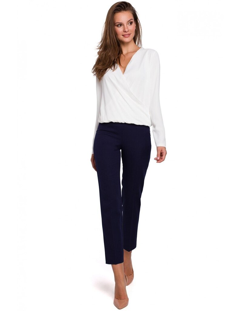 K035 Elastse vöökohaga püksid - tindivärvi hind ja info | Naiste püksid | kaup24.ee