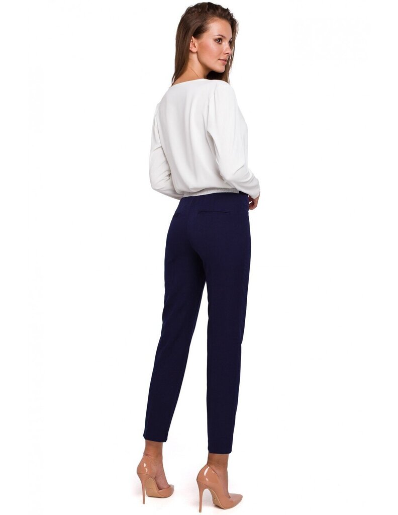 K035 Elastse vöökohaga püksid - tindivärvi hind ja info | Naiste püksid | kaup24.ee