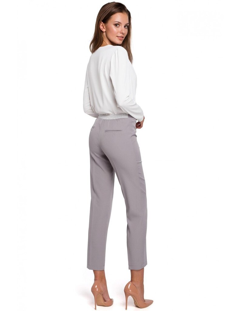 K035 Elastse vöökohaga püksid - hall hind ja info | Naiste püksid | kaup24.ee