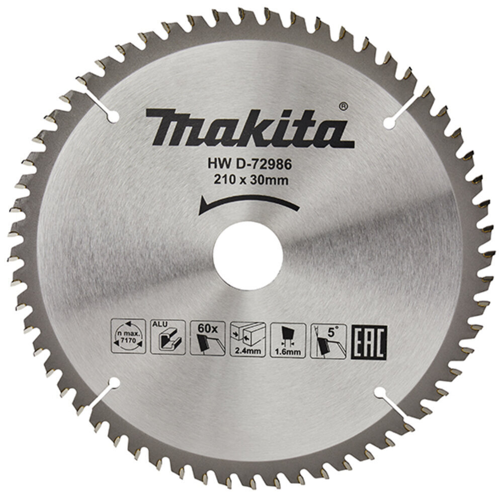 D-72986 T.C.T saeketas 210X2.4X30mm 5° T60 Makita hind ja info | Käsitööriistad | kaup24.ee