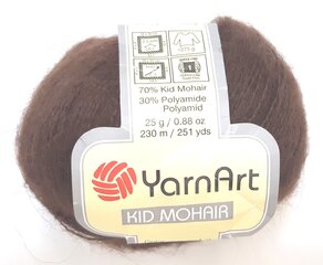 Нитки для вязания YarnArt Kid Mohair, цвет темно-коричневый 12RU цена и информация | Принадлежности для вязания | kaup24.ee