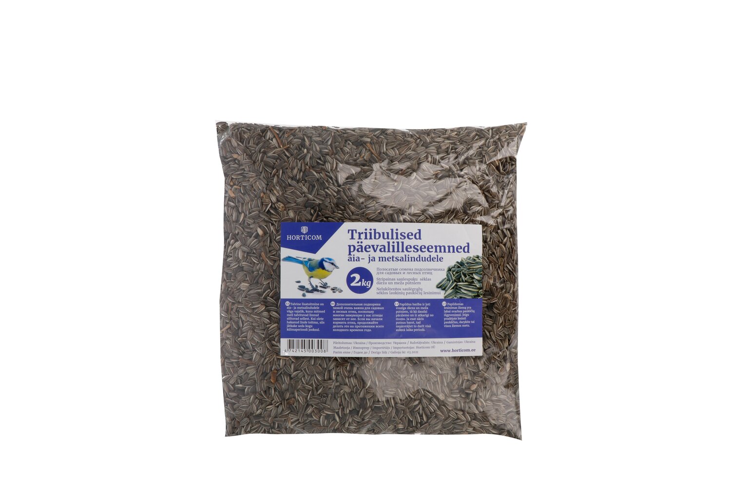 Päevalilleseemned lindudele 2 kg Horticom hind ja info | Linnutoidud | kaup24.ee