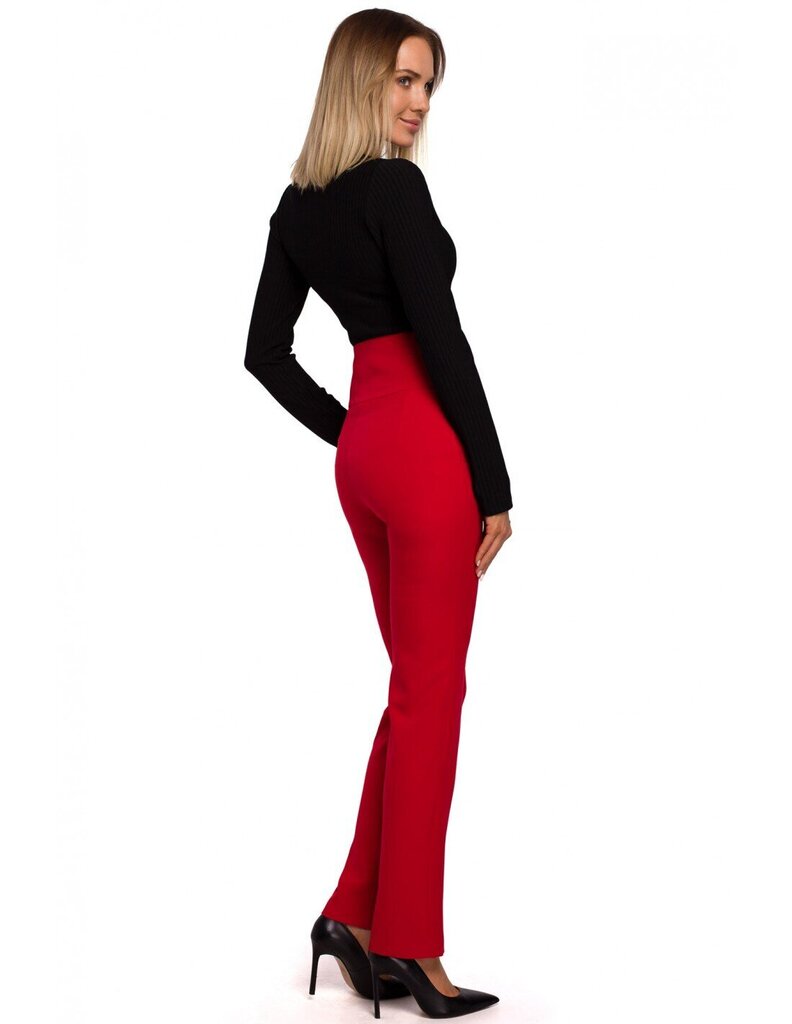 M530 Punased kõrge vöökohaga dekoratiivsete trukkidega püksid hind ja info | Naiste püksid | kaup24.ee
