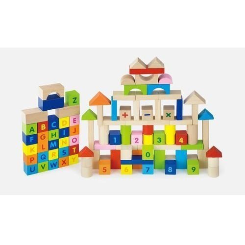 Viga puidust värvilised plokid tähtede ja numbritega, 100 tk. цена и информация | Imikute mänguasjad | kaup24.ee