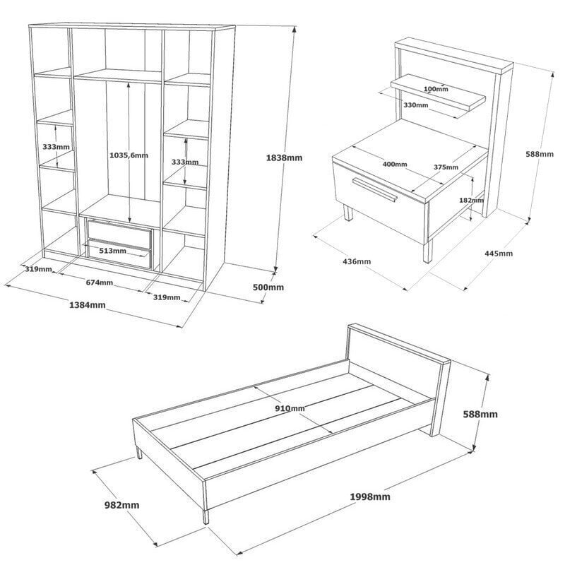 Lastetoa mööblikomplekt Kalune Design HM14, pruun/hall цена и информация | Lastetoa komplektid | kaup24.ee