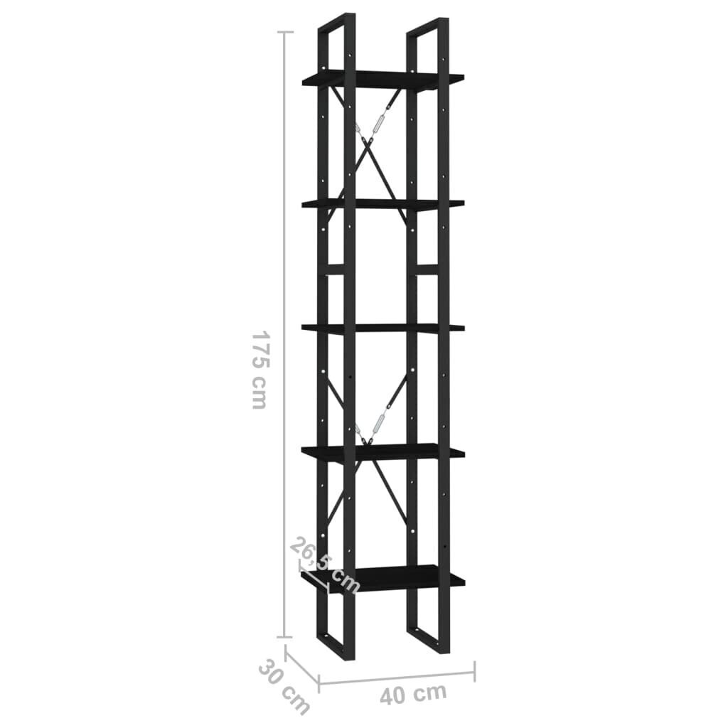 vidaXL 5-korruseline raamaturiiul, must, 40 x 30 x 175 cm, männipuit hind ja info | Riiulid | kaup24.ee