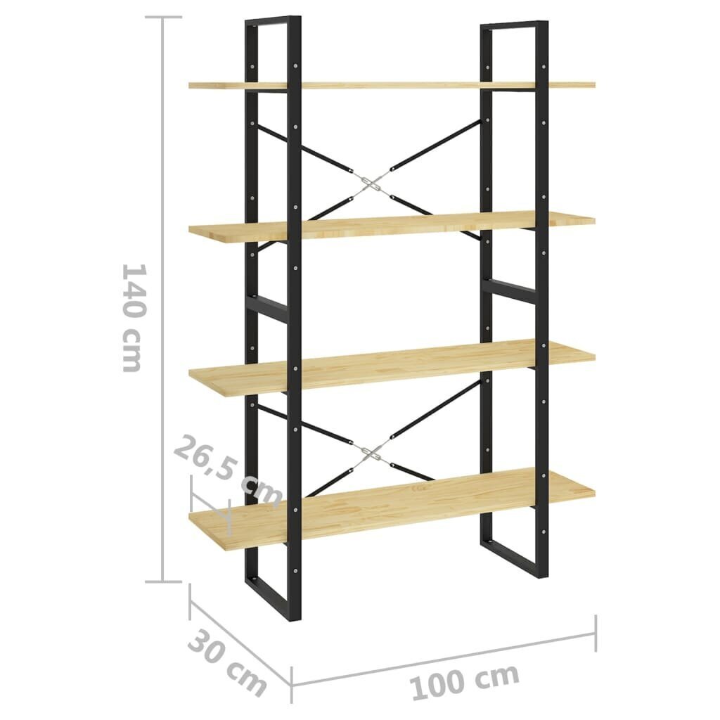 vidaXL 4-korruseline raamaturiiul, 100 x 30 x 140 cm, männipuit hind ja info | Riiulid | kaup24.ee