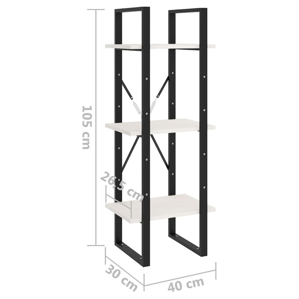 vidaXL 3-korruseline raamaturiiul, 40x30x105 cm, valge, männipuit цена и информация | Riiulid | kaup24.ee