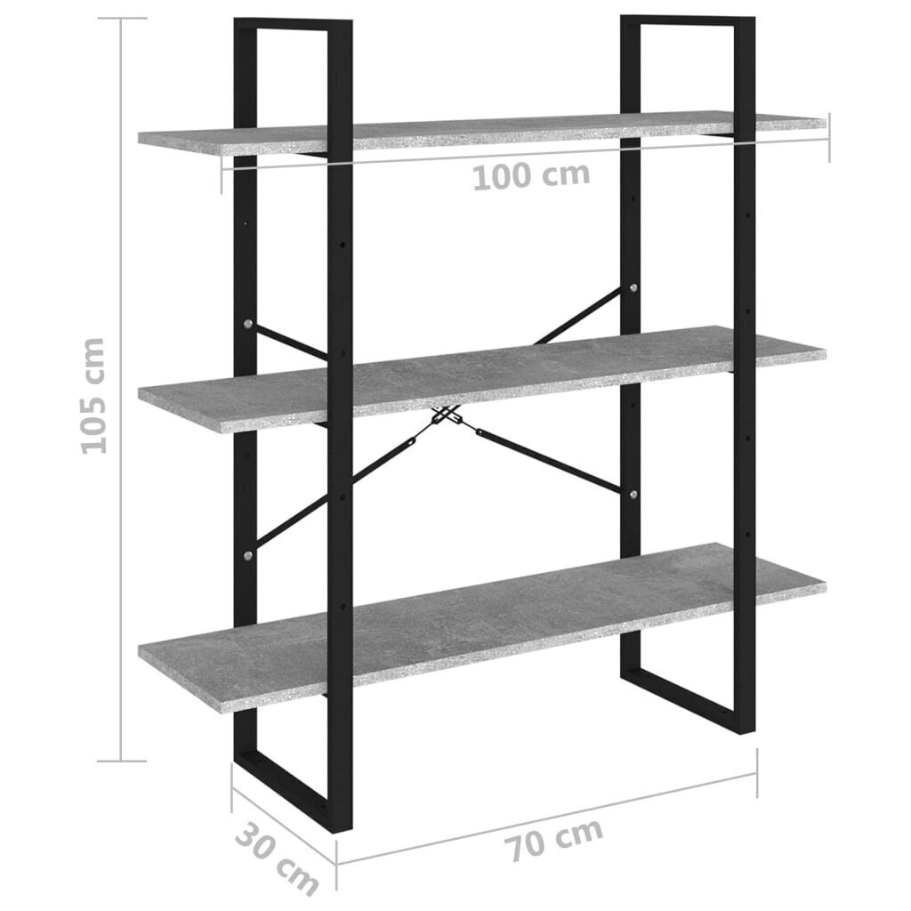 vidaXL raamaturiiul, betoonhall, 100 x 30 x 105 cm, puitlaastplaat hind ja info | Riiulid | kaup24.ee