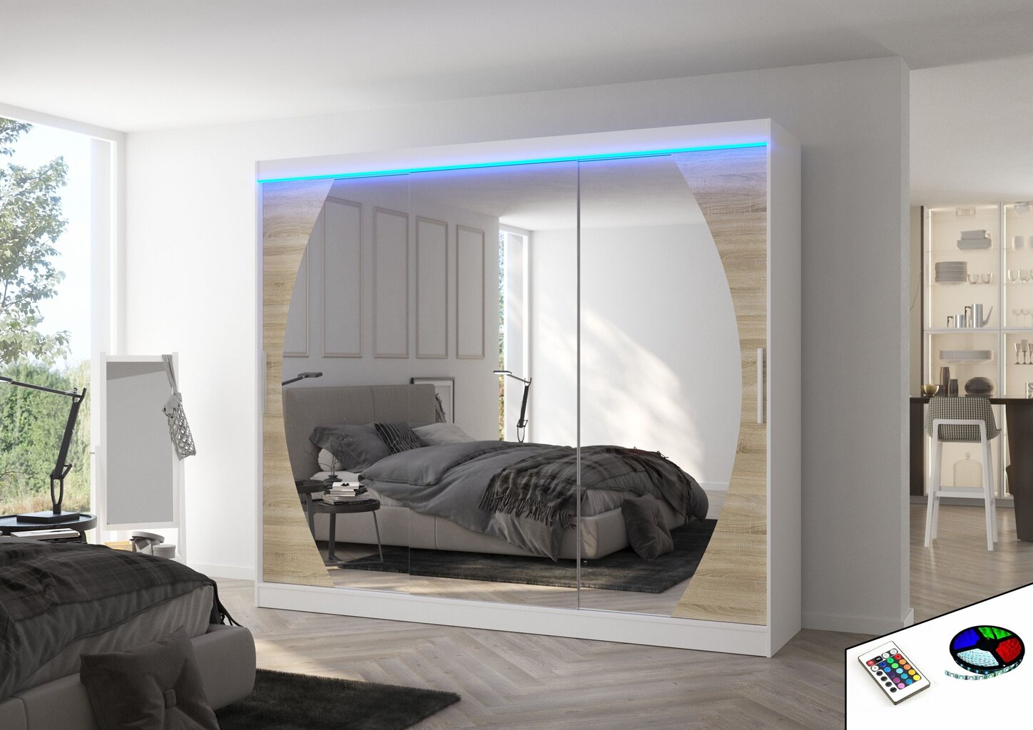 LED valgustusega kapp ADRK Furniture Cambe, valge / tamm hind ja info | Kapid | kaup24.ee