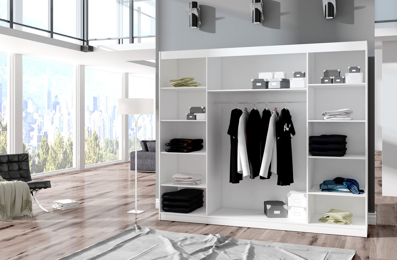 LED valgustusega kapp ADRK Furniture Cambe, valge / tamm hind ja info | Kapid | kaup24.ee