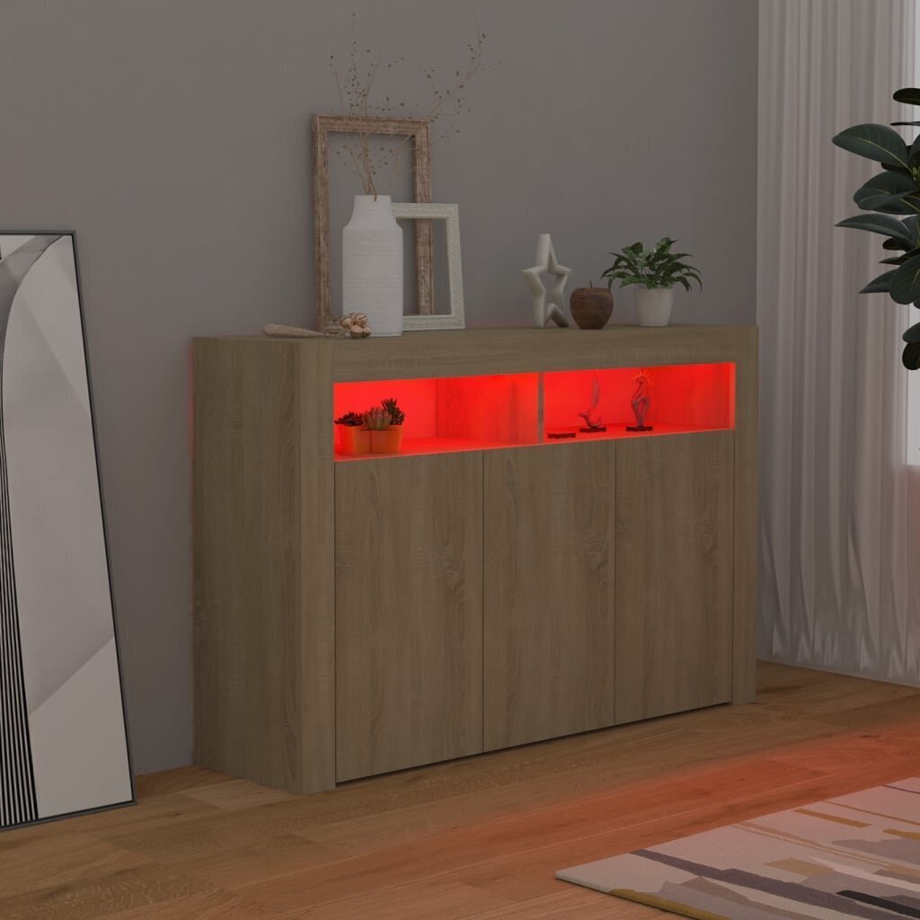 vidaXL puhvetkapp LED tuledega, Sonoma tamm, 115,5 x 30 x 75 cm hind ja info | Elutoa väikesed kapid | kaup24.ee
