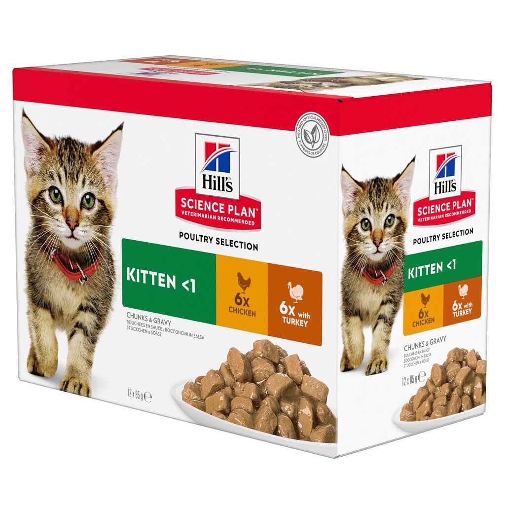 Hill's Science Plan Kitten toit kassipoegadele kalkuni/kanaga, 12 x 85 g цена и информация | Konservid kassidele | kaup24.ee