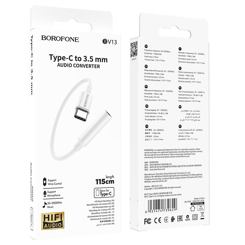 OTG adapter Type-C kuni 3.5 heli, Borofone BV13 valge hind ja info | USB jagajad, adapterid | kaup24.ee
