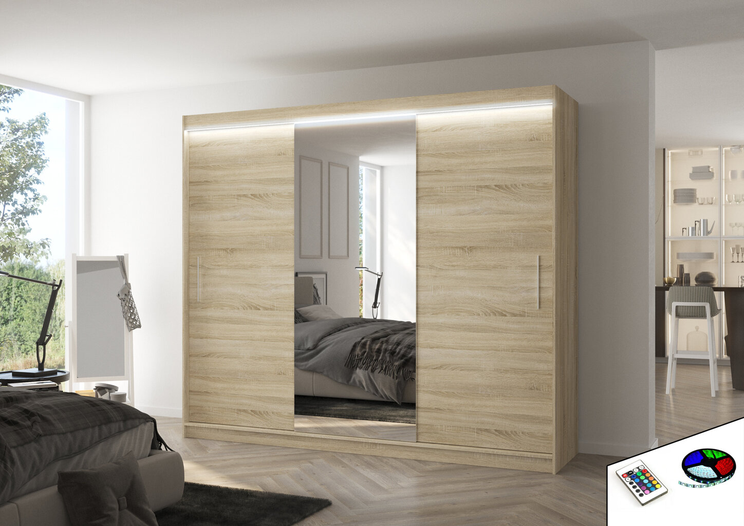 LED valgustusega kapp ADRK Furniture Denis, tamm hind ja info | Kapid | kaup24.ee
